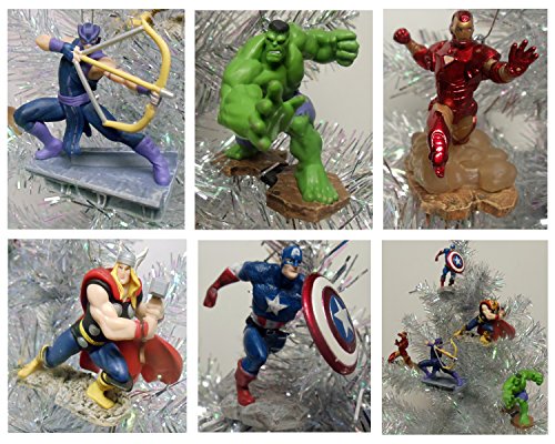 Avengers Super Hero Set of 5 Holiday Christmas Tree Ornaments Featuring Incredible Hulk, Iron Man, Thor, Captain America, Hawkeye – These Shatterproof Plastic Ornaments Range from 4″ to 5″ Tall