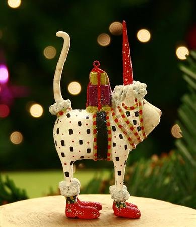 Patience Brewster Mini Pat Santa Hat Cat Ornament Christmas Holiday Tree Decoration