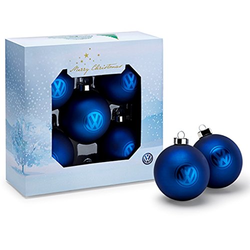 Genuine Volkswagen VW Blue Globe Glass Ball Christmas Tree Holiday Ornaments Gift Box Set