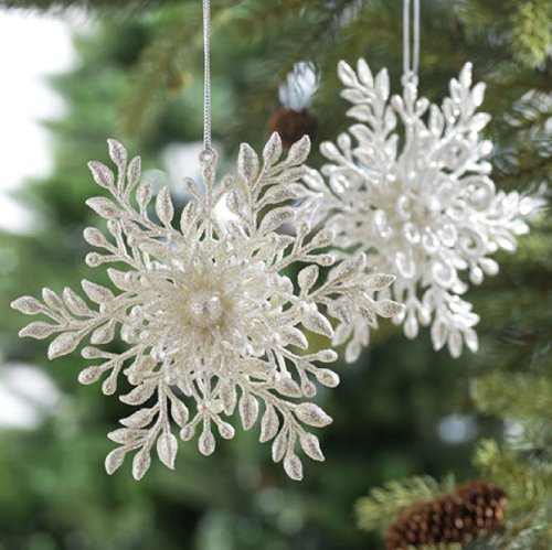 RAZ Imports – White Snowflake with Pearl Ornaments