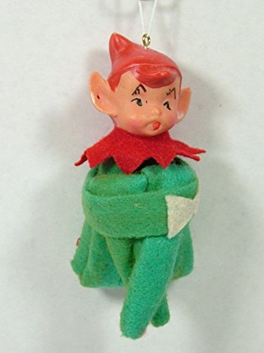 1940s Vintage Style Green Elf On A Shelf Doll Good Boy & Girl Christmas Ornament