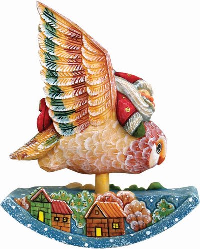 G. Debrekht Sant a Figurine on Owl Ornament, 4-Inch Tall, Hand-Painted, Includes Hanger that Fits in Hole on Top