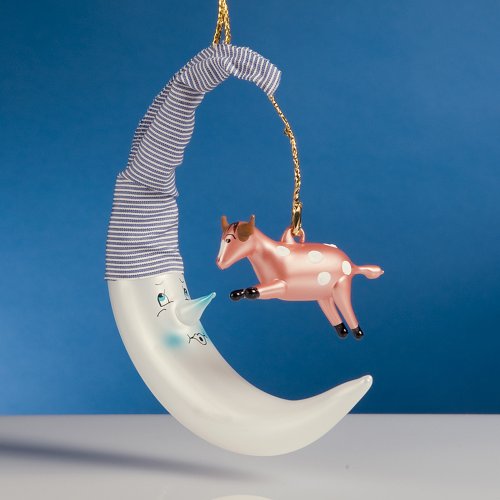 De Carlini Cow Over the Moon Hey Diddle Diddle Italian Glass Christmas Ornament