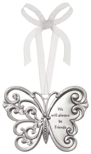 We Will Always Be Friends Butterfly Silver & Crystal Filigree Ornament