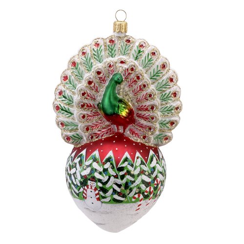 David Strand Kurt Adler Glass Proud Peacock Snowfall Ornament, 6.5-Inch