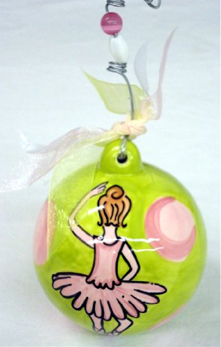 Glory Haus Ballerina Ball Ornament, 4 by 4-Inch, Green with Pink Dots