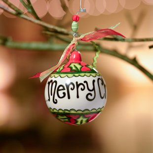 Glory Haus Merry Christmas Y’all Holly Leaves Ball Ornament, 4 by 4-Inch