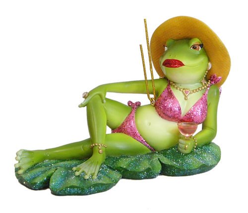 December Diamonds Discontinued Miss Lilly the Frog Bathing Beauty Relaxing in the Lilly Pond Ornament is approximately 5 inches long & 4 inches tall.Made of Resin,Hand Painted, Rhinestone Embellished, & Gift Boxed. Stunning Gift!!!