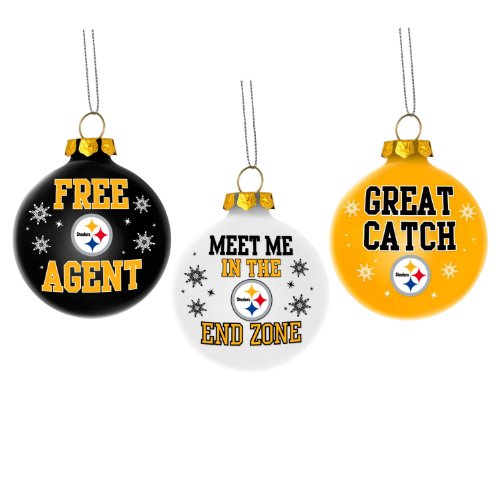 Pittsburgh Steelers Nfl 3 Pack Glass Ball Slogan Christmas Ornament Set