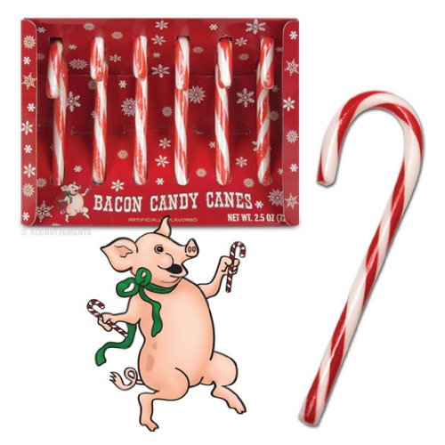 Bacon Candy Canes Holiday Novelty Gag Gift Box of 6