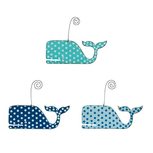 Polka Dot Whales – Beach Themed Wooden Ornaments – Set of 3