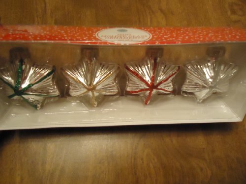 Martha Stewart Collection set of 4 Star Shaped Glass Christmas Ornaments – Silver with Sparkles