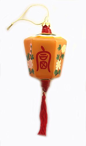 6-Sided Hand-Painted Orange Chinese Lantern with Red Tassel