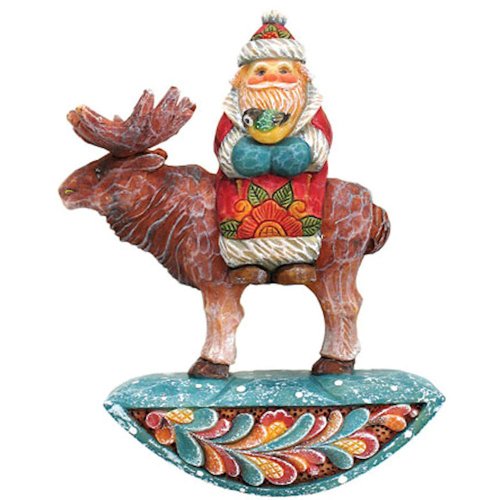 SANTA ON MOOSE – Christmas Ornament – G. DeBrekht Artistic Studios