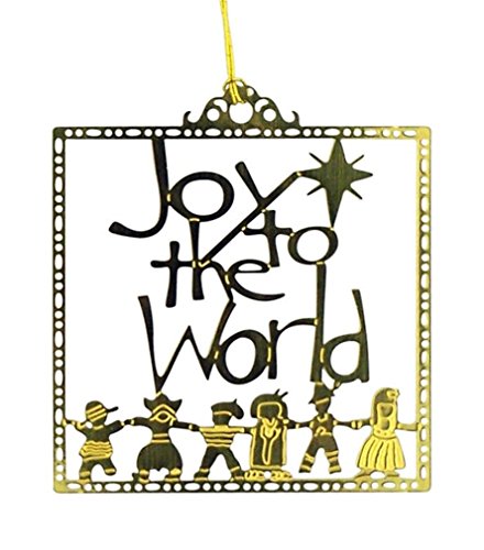 Joy to the World 1 1/2 Inch Brass Plated Christmas Tree Ornament Holiday Decoration