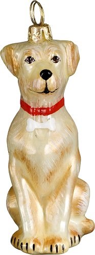 Joy to the World Collectibles European Blown Glass Pet Ornament, Labrador Retriever Yellow with Dog Bone Collar