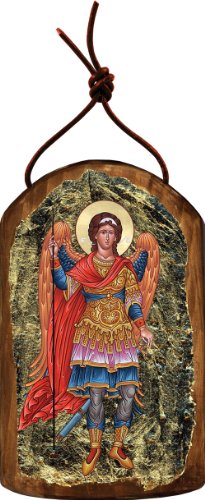 Saint Michael the Archangel 4.75″h Icon Ornament Handcrafted in Wood, Religious Gift