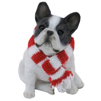 Sandicast Brindle French Bulldog with Red and White Scarf Christmas Ornament