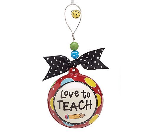 Love to Teach Ceramic Ball Christmas Tree 4″ Holiday Ornament – For Teacher Gift