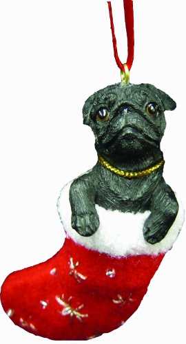 Pug Christmas Stocking Ornament with “Santa’s Little Pals” Hand Painted and Stitched Detail