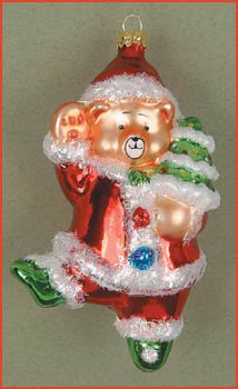 Cobane Dancing Santa Bear Glass Christmas Ornament