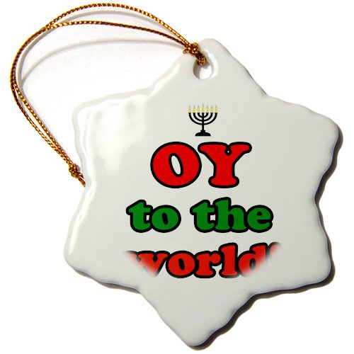 3dRose orn_159635_1 Oy to The World Jewish Christmas Joy to The World Snowflake Ornament, 3-Inch, Porcelain