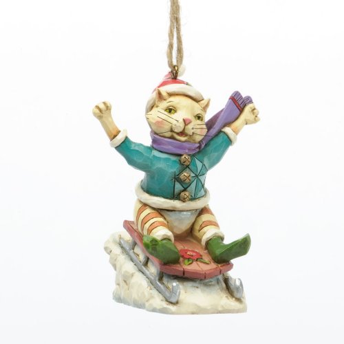 Jim Shore for Enesco Heartwood Creek Christmas Cat on Sled Ornament, 3.5-Inch