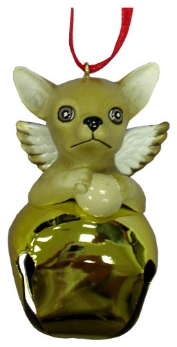 Cute Christmas Holiday Chihuahua Dog Gold Ornament Bell Figurine pup