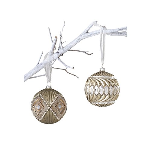 Sage & Co. XAO14593SG Diamond Pattern Glass Ball Ornament, 3-Inch