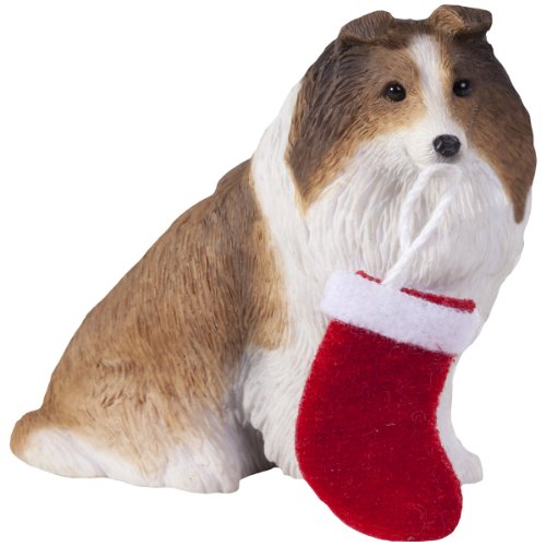 Sandicast Sable Shetland Sheepdog with Stocking Christmas Ornament