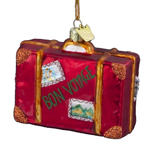 Kurt Adler 3-1/2-Inch Noble Gems Glass “Bon Voyage” Suitcase Ornament