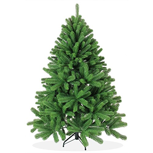 Artificial Christmas tree 5ft in Premium quality, Douglas fir, perfect PE injection-molded tips and needles, hinged (fold-open system), 651 branches/tips, in green color, incl. metal stand, hard to inflame, without ornaments, no pre-lit, X-Mas / Xmas
