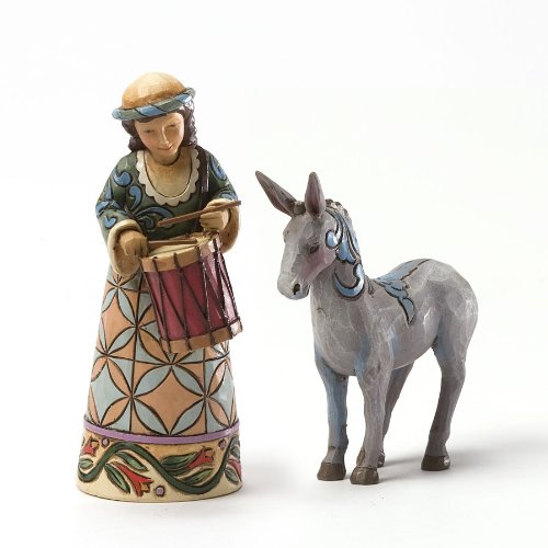 Jim Shore for Enesco Heartwood Creek Nativity Drummer Boy and Donkey Figurine, Mini