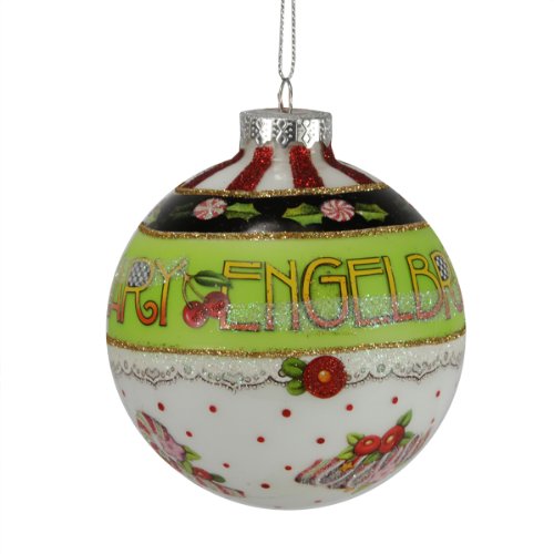 Mark Roberts Glittered Mary Engelbreit Glass Christmas Ball Ornament 3.5″ (90mm)