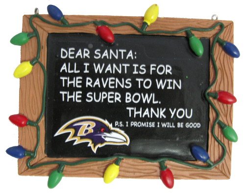 Baltimore Ravens Official NFL 3 inch x 4 inch Chalkboard Sign Christmas Ornament