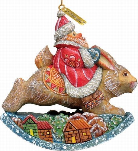 SANTA ON RABBIT CHRISTMAS ORNAMENT – G. DeBrekht Artistic Studios