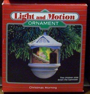 1987 Hallmark Keepsake Magic Ornament Light and Motion ‘Christmas Morning’ The Children Slide Down the Bannister