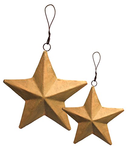 Primitives by Kathy, P. J. Rankin-Hults Collection Tan Metal Puffed Star Chirstmas Ornaments, Set of 2