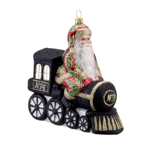 David Strand Kurt Adler Glass North Pole Express Train Ornament, 5.9-Inch