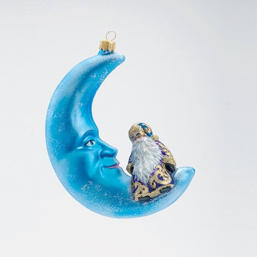 GOOD NIGHT BLUE MOON SANTA Ornament Made in Poland David Strand