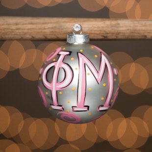 Glory Haus Large Phi Mu Glass Ornament. Comes Packaged in a Gift Box for Perfect Presentation.
