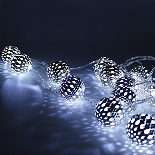 10ft Hollow Ball Battery Operated LED Christmas String Lights – White, 2 Work Modes, 20 pcs Balls for Christmas, Holiday, Party, Event Decorative Lighting