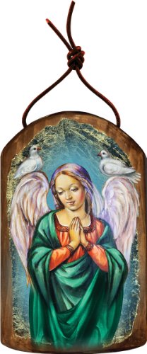 Guardian Angel 4.75″h Icon Ornament Handcrafted in Wood, Religious Gift