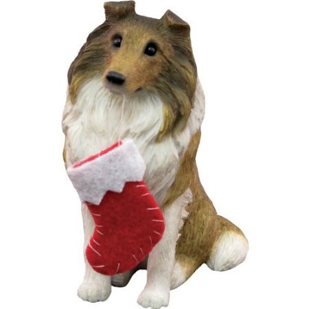 Sandicast Sable Collie Holding Holiday Lights Christmas Ornament