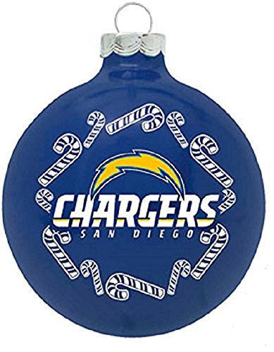 San Diego Chargers 2 5/8” Painted Round Candy Cane Christmas Tree Ornament