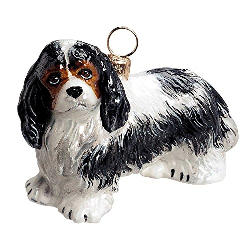 Joy to the World Collectibles European Blown Glass Pet Ornament, Cavalier King Charles Tri-Color