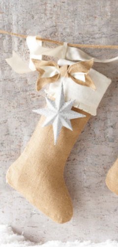 Mud Pie Glitter Ornament and Stocking Set, Burlap Cotton and Linen