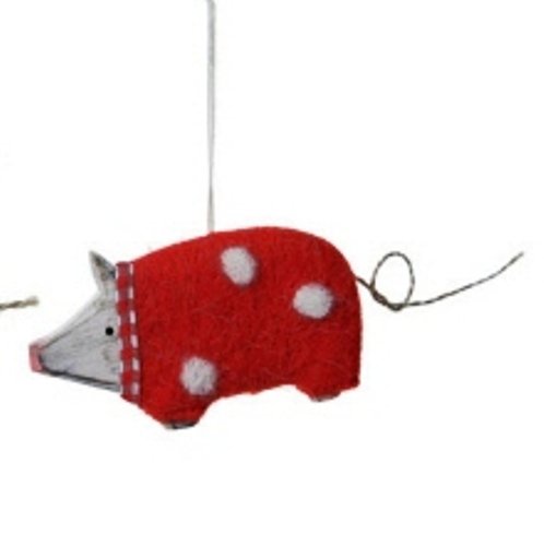 Creative Co-op Wood Pig with Wool Sweater Ornament, Choice of Color (red)