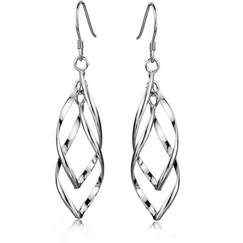 Platinum plated Linear Swirl French wire dangle drop earring, Best gift-ESS002
