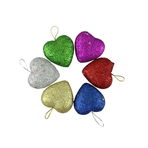 Voberry®New lovely Glitter Peach Heart Christmas Tree Pendant Hanging Decoration Ornaments 6PCs